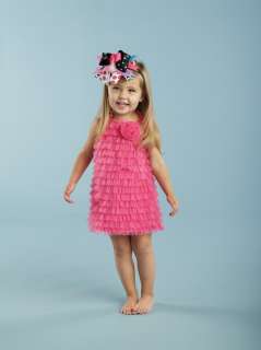 Mud Pie Hot Pink Chiffon Ruffle Dress 12 18 month, 2T 3T, Wild Child 
