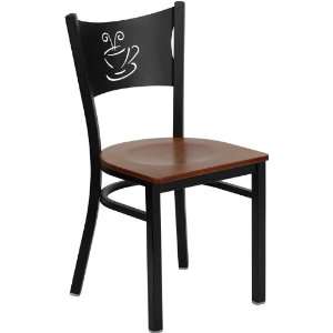   Back Metal Restaurant Chair with Cherry Wood Seat