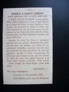 1932 Saint Joseph De Mont Royal pray for usVintage Holy Card 