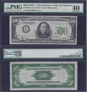 1934A $500 FIVE HUNDRED DOLLAR BILL FEDERAL RESERVE NOTE FRN PMG 