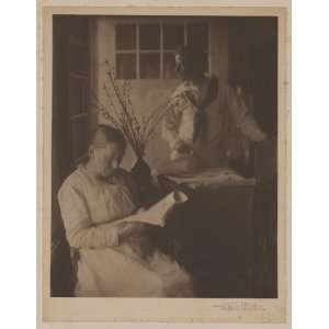 Jane Felix White,sitting,reading,Clarence,wearing sailor suit,G 