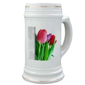    Stein (Glass Drink Mug Cup) Pink and Purple Tulips 