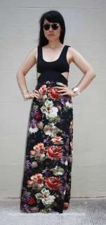 VINTAGE FLORAL CUT OUT BUSTIER BODICE BACKLESS MAXI DRESS S M 8 10 NWT 