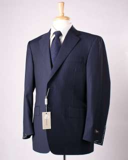 NWT $1795 CANALI Dark Midnight Blue Stripe Extrafine Wool Suit 46 L 