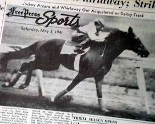 Whirlaway KENTUCKY DERBY Horse Racing Triple Crown 1941 Newspaper 