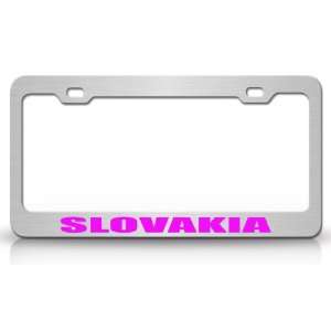 SLOVAKIA Country Steel Auto License Plate Frame Tag Holder, Chrome 