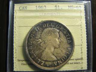 1963 Canada dollar silver ICCS MS 63  