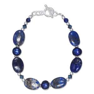   inch Lapis, Blue Austrian Crystal, Pearl Toggle Bracelet Jewelry
