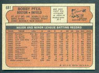 1972 Topps Baseball #681 Bobby Pfeil High Series SP ~ Near Mint NrMt 