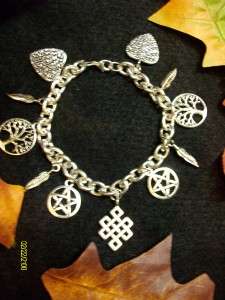 Wiccan Charm Bracelet Pentagram Tree of Life Celtic Knot Pagan  