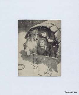 Antique Arthur Elsley Collie Children Snow Print 1902   Over 108 Years 