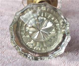   ANTIQUE CLEAR GLASS DOOR KNOBS (2) KNOB SET RARE 12 SIDED CUT  