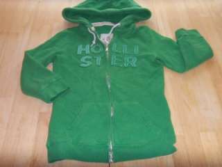 Juniors HOLLISTER Green Zip Up Logo HOODIE Sweatshirt 3/4 Sleeves 