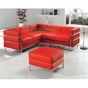  Le Corbusier Style Red Leather Contemporary Sectional Sofa 