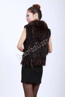 2012 New Knit rabbit fur vest/gilet/with raccoon fur collar  