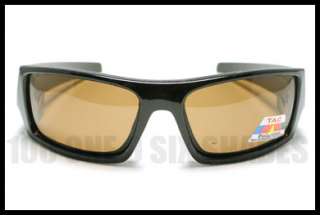 POLARIZED Sunglasses No Glare Mens Biker BLACK w/ Brown Lenses