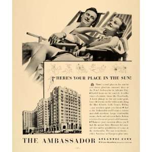 1936 Ad Hotel Ambassador Atlantic City Vacation Lodge   Original Print 