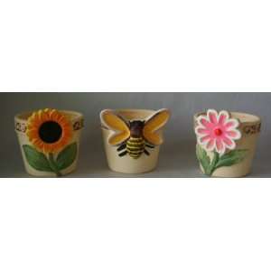  Set of 3 Decorative Hand Painted Ceramic Planter Pots 
