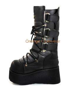   Up Front Cyber Goth Style Calf High Boots With Adjustable Buckles