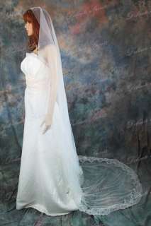 1T White Rose Scalloped Lace Cathedral Wedding Veil  