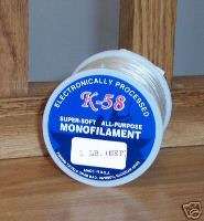 MONOFILAMENT 1 lb. CLEAR K 58 SPIN/LINE 80lb. /600 yds.  