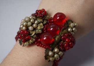 RARE Vintage Frank Hess Miriam Haskell Ruby Red Multistrand Bracelet 