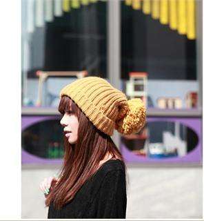 6ColorsHot Women Korean Big Ball Cotton Knitted Warm Flexible Gift Hat 
