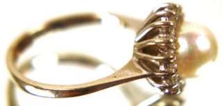 14 k white gold ring size 7 w/ diamonds & pearl 3.2 grams  