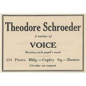  1923 Theodore Schroeder Voice Teacher Boston Print Ad 