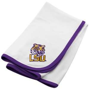 LSU Tigers White Soft Cotton Baby Blanket  Sports 