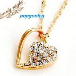 18K rose Gold GP heart Swarovski Crystal Necklace AA11  