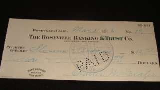 1916 Roseville (California) Bank & Trust Co Two Cancelled Cheques 