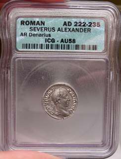 SEVERUS ALEXANDER, Rome,228 A.D.,Silver Denarius.Virtus. ICG Graded 