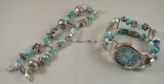 NEW HANDCRAFTED CHUNKY BEADED WATCH & INTERCHANGEABLE STRETCH BAND 3PC 