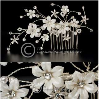 Porcelain Lustre Flower & Pearl Bridal Hair Comb  