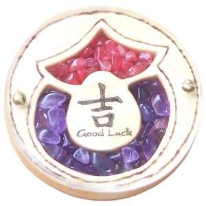 Magic Unique Gemstone and Wooden Amulet Good Luck Magnet In Amethyst