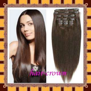 8PCS Clip In REMY Human Hair Extensions #4 Dark Brown  