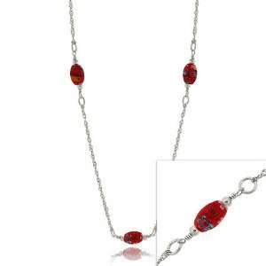   Glass Beaded Millefiori Flower Leaf Chain Link Necklace Jewelry