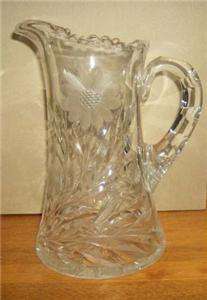   American Brilliant cut crystal pitcher water jug Flowers , Heavy