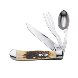  Case Hobo Amber Bone Handle Pocket Knife Clip Blade Fork 