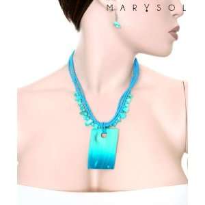  Rectangular Pendant Aqua Blue Assorted Beads Necklace 