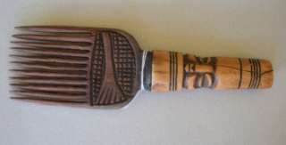 African carved cow bone and wood hair comb 11 tines  