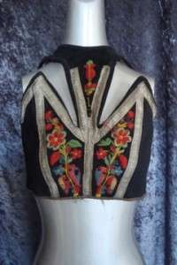 vintage ANTIQUE VICTORIan ETHNIC costume EmbrOIDERED florals bodice 