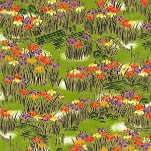 Green Iris Garden Japanese Yuzen Chiyogami Washi Paper  