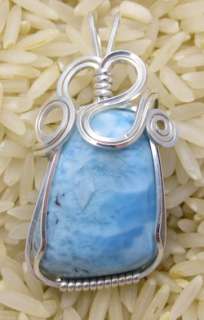 Larimar Blue Pectolite Dominican Gemstone Sterling Silver Wire Wrapped 