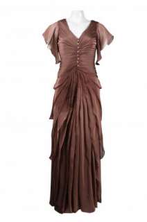 NWT Adrianna Papell Mocha Chiffon Button Front Tiered Gown 16W $240 