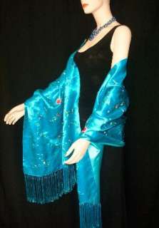 Huge Embroidered Silk Wrap Opera Shawl Scarf Turquoise Multi Maya New