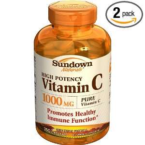Sundown Vitamin C, 1000 mg, High Potency, 250 Count Bottles (Pack of 2 
