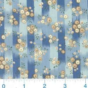 45 Wide Unfolding Beauty Floral Stripes Blue/Cadet Fabric By The 