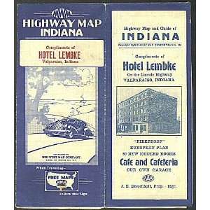   1940) Highway Map of Indiana, Compliments of Hotel Lembke, Valparaiso